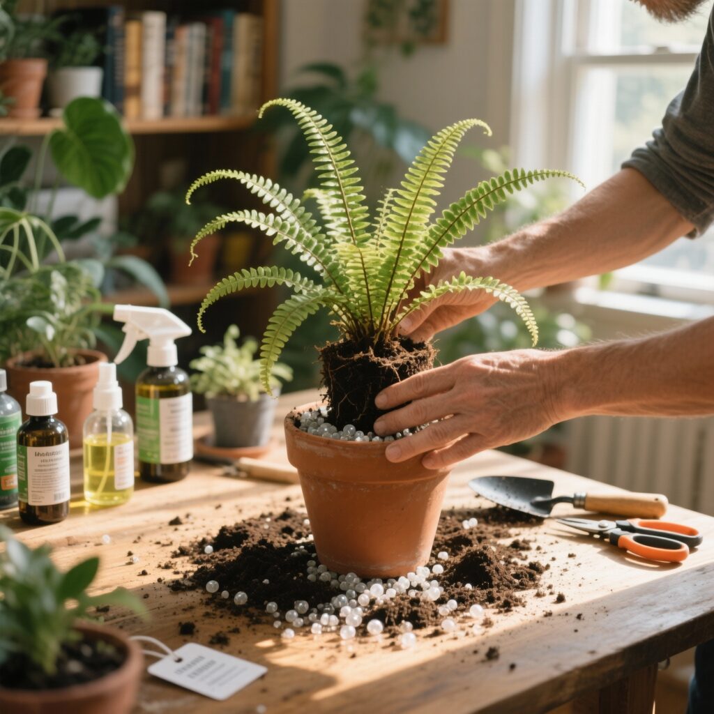 maidenhair fern repotting process