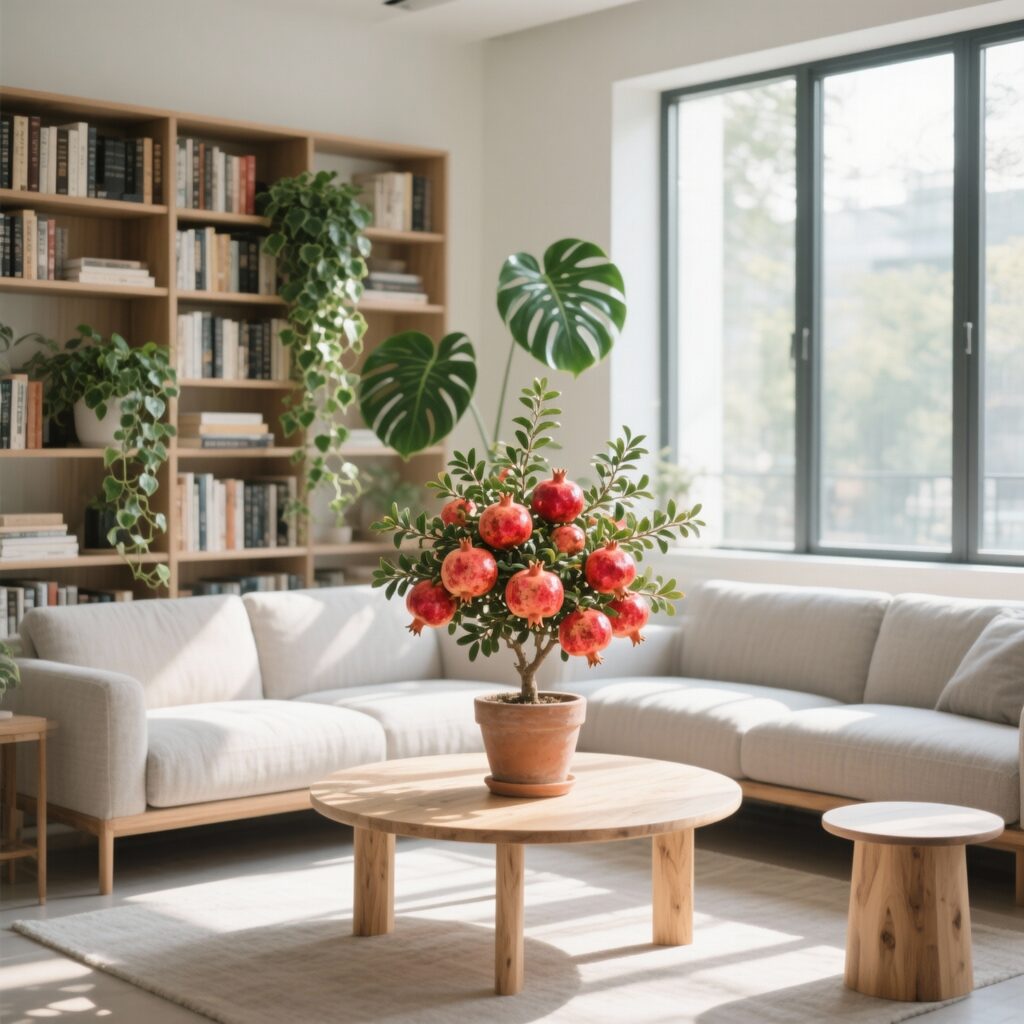pomegranate plant in modern living room